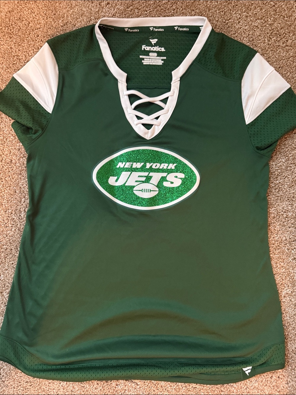 Fanatics Green and White New York Jets Lace-Up V-Neck Women's Jersey